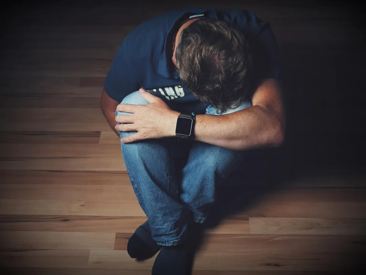 man, depressed, sitting, on the floor, mourning, despair, emotion, pain, discouragement, melancholy, depression, disappointment, defeat, mood, expression, pain,